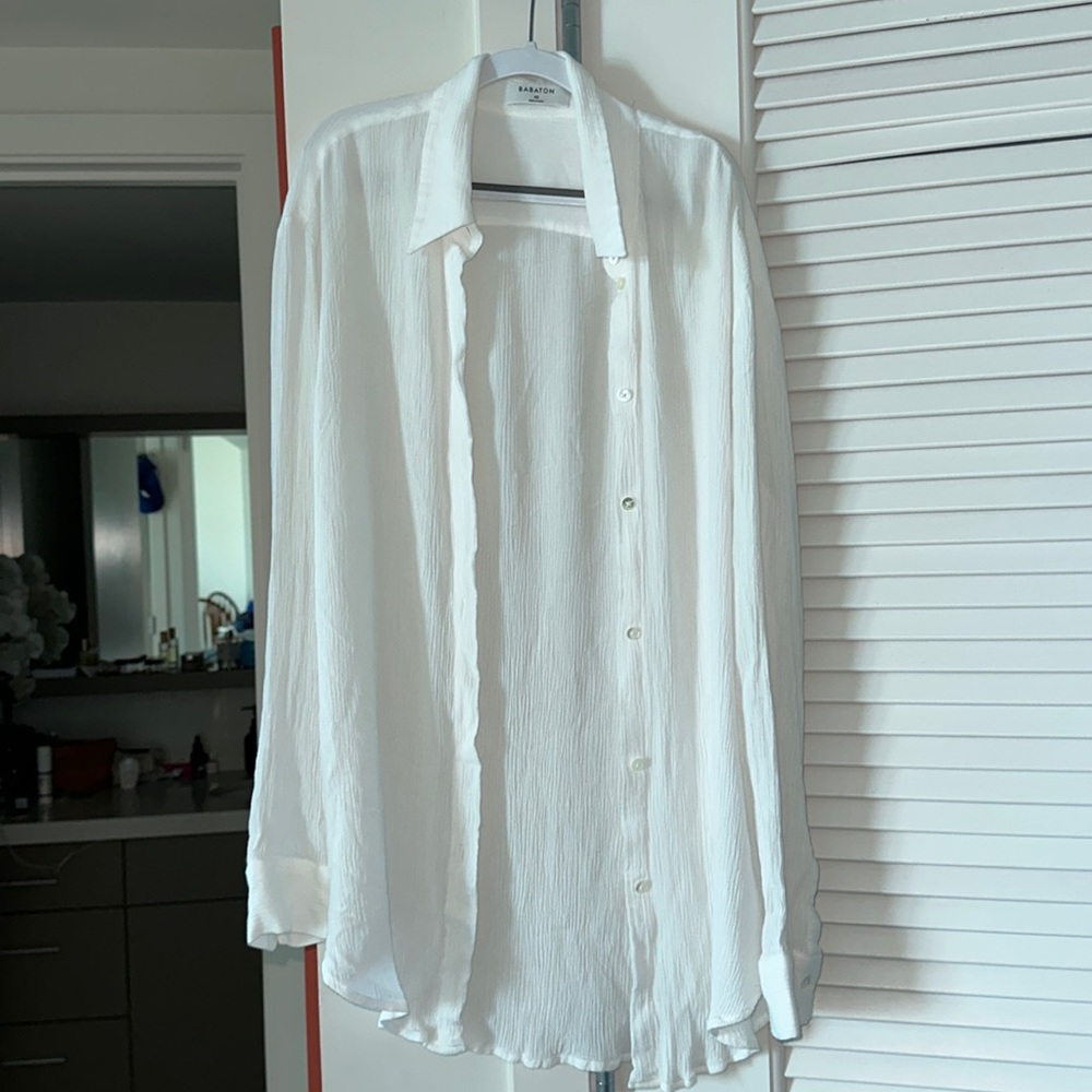 Aritzia Babaton White Linen Button down-XS
